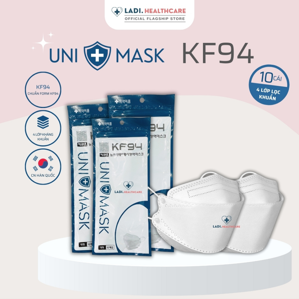 [SET 50 Cái] Khẩu trang KF94 UNI MASK 4 lớp kháng khuẩn, kiểu dáng 4D chống bụi mịn tia uv
