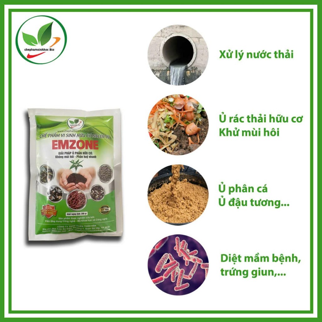 Combo 5 gói Emzone. Khử mùi hôi phân cá, ủ đậu tương và rác thải sinh hoạt. men khử mùi. Gói 200gr