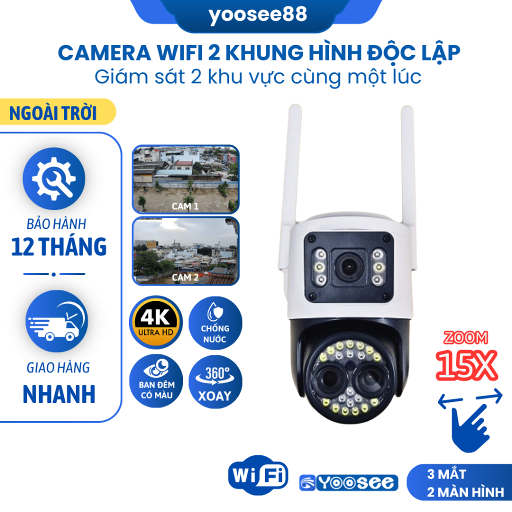 Camera WIFI YOOSEE Ngoài Trời 3 Mắt/2 Mắt, Siêu ZOOM 15x, Hình Ảnh Sắc ...