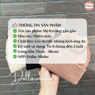 Mũ len gấu THÊU TÊN của bé từ 6 tháng đến 2 tuổi siêu xinh, nón len có đính hình gấu sẵn