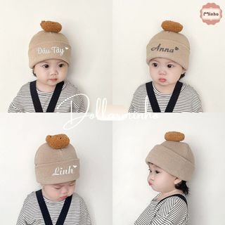 Mũ len gấu THÊU TÊN của bé từ 6 tháng đến 2 tuổi siêu xinh, nón len có đính hình gấu sẵn