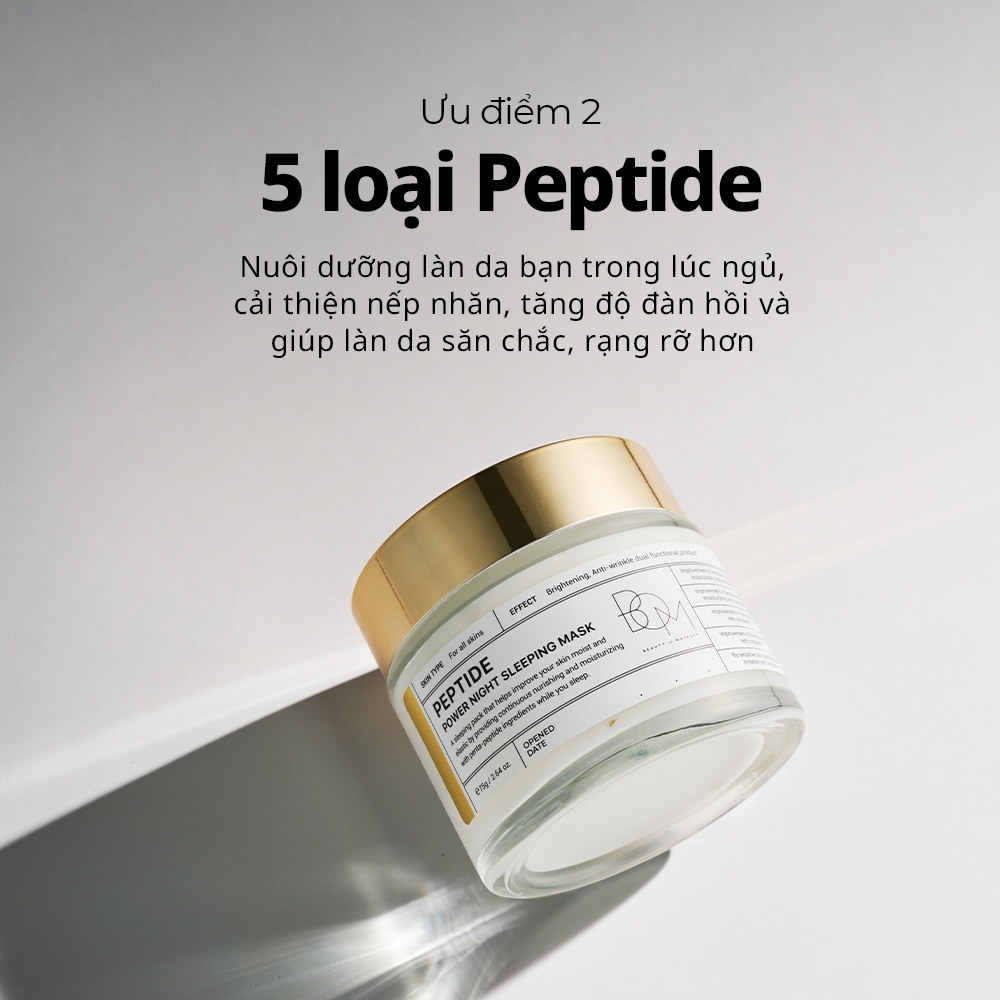 Mặt Nạ Ngủ Ban Đêm Làm Sáng, Làm Mờ Nếp Nhăn BOM Peptide Power Night Sleeping Mask - 75g