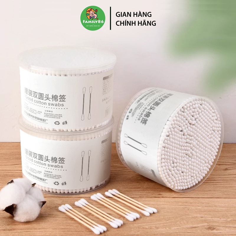Tăm Bông Ngoáy Tai 2 Đầu Thân Gỗ - Hộp 500 Bông Tăm Ngoáy Ráy Tai Người ...