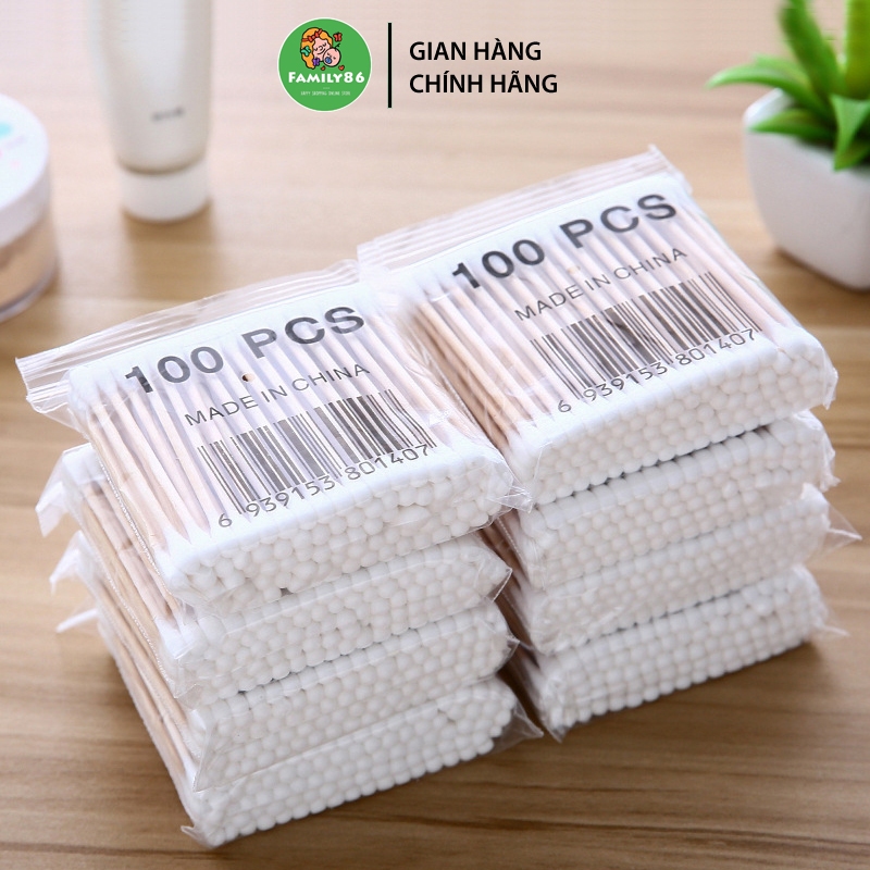 Bông ngoáy tai, tăm bông ngoáy ráy tai nhỏ thân gỗ khử trùng 2 đầu cho ...