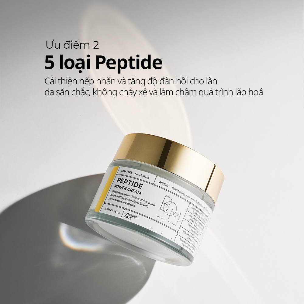 Kem Dưỡng Ẩm Làm Sáng, Làm Mờ Nếp Nhăn BOM Peptide Power Cream - 50G