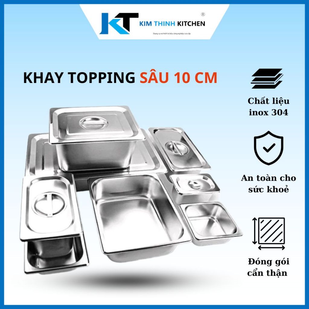 Khay inox GN, Khay topping trà sữa inox 304, Khay inox buffet, khay inox đựng thực phẩm có nắp