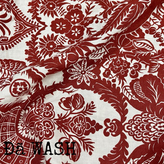 Vải Linen Tưng Premium/Pure Linen In Hoạ Tiết Đỏ Gạch Mềm Mướt Chưa WASH Khổ 1m30 Đã WASH CN Khổ 1m25