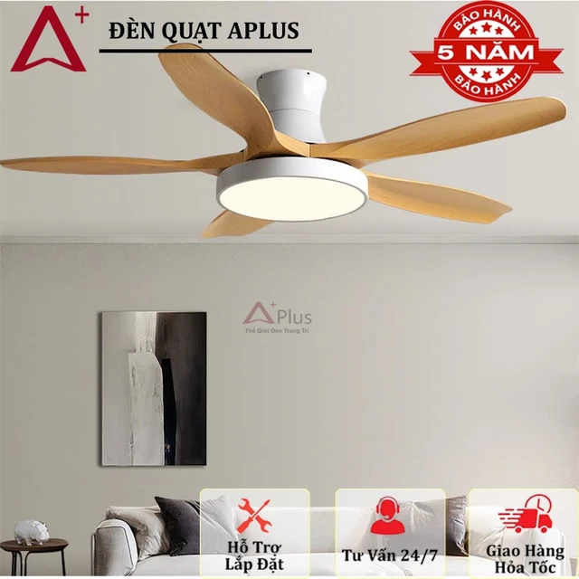 [Mẫu mới 2024]Quạt trần cô ngắn Aplus 5 cánh,Quạt trần cho chung cư trần thấp 5 cánh siêu mát động cơ DC 6 số,đảo chiều
