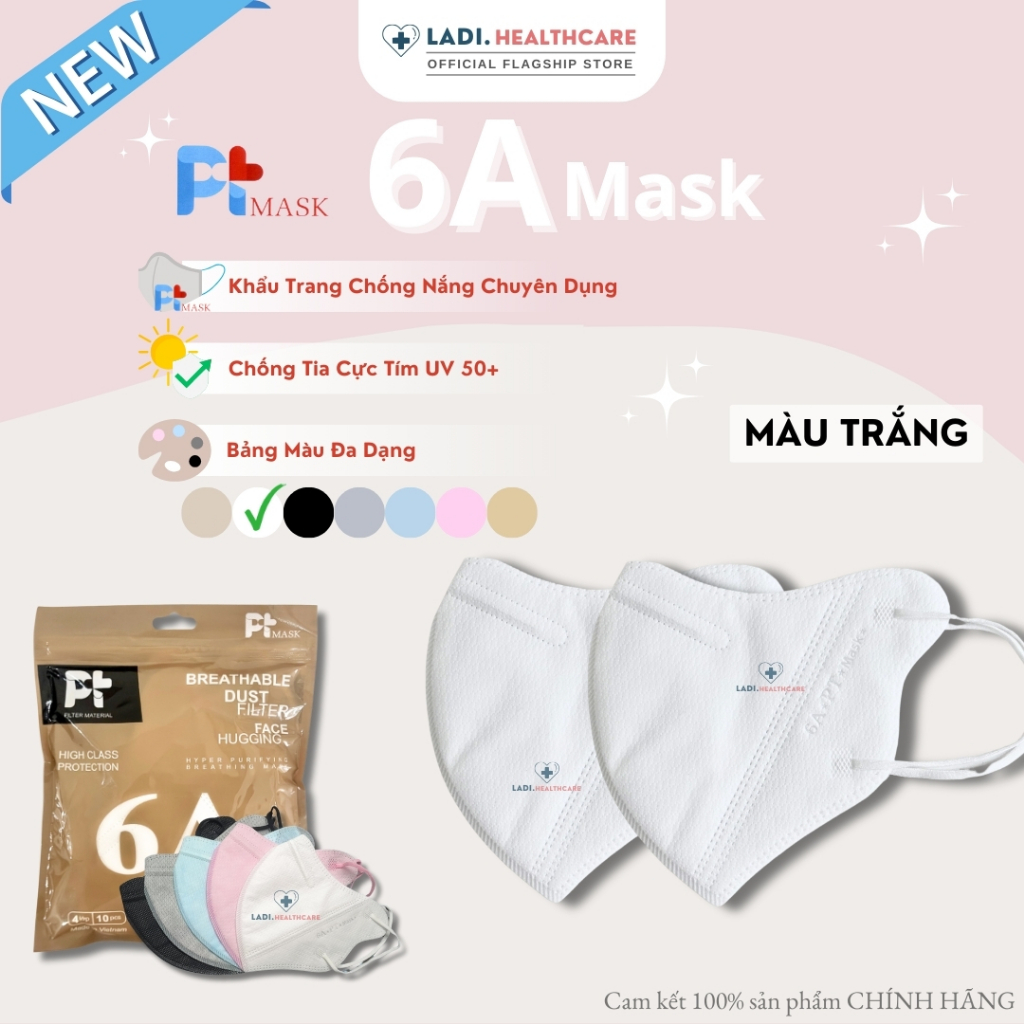 [Thùng 100 Chiếc] Khẩu trang 6A PT 4 lớp kháng khuẩn mẫu rộng che kín mặt
