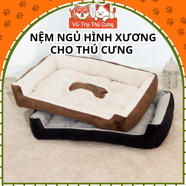 Nệm ngủ cho Chó mèo hoạ tiết cục xương hình chữ nhật
