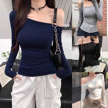 Áo lệch vai tay dài Áo trễ vai ÁO KIỂU LỆCH VAI TAY DÀI - Áo kiểu nữ trễ vai chất thun co giãn ôm body TRANGCLOTHINGG