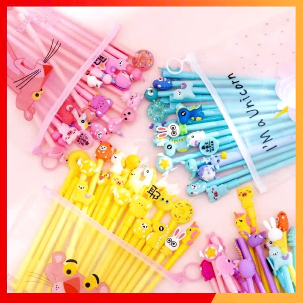 SET BÚT BI ĐẦU THÚ- Combo 20 Bút Bi Đầu Hình Thú Tặng Kèm Túi Zip - MA: BUT BI DAU THU 858