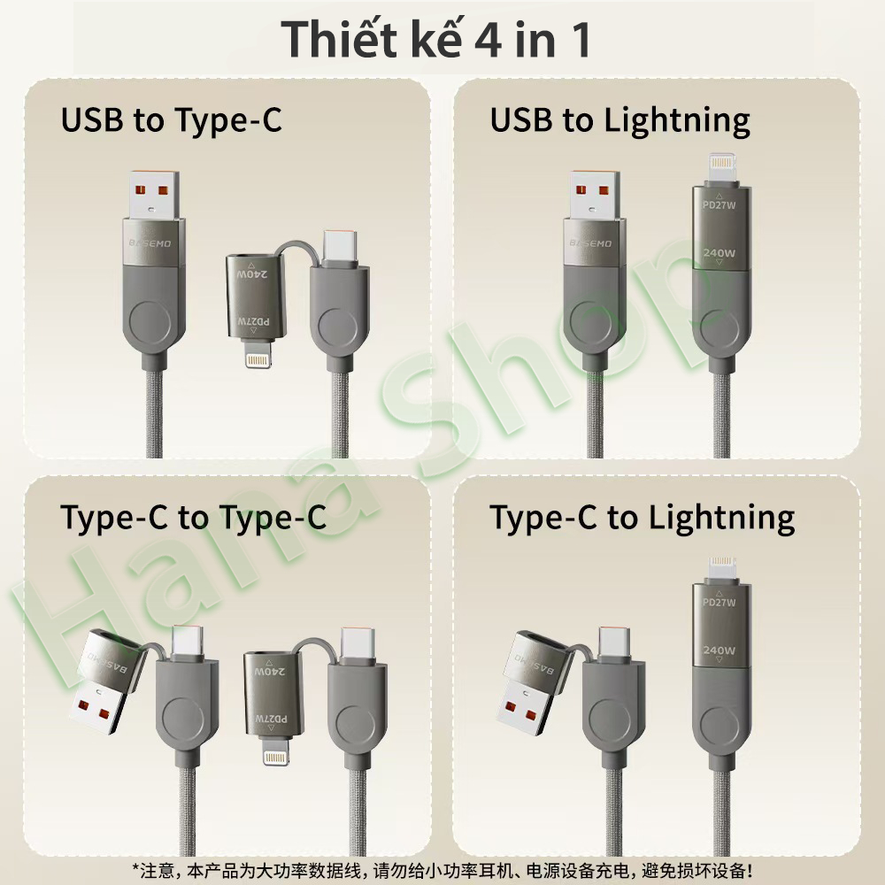 Dây Cáp Sạc Nhanh Nam Châm 65W 4 in 1 - Basemo - Đa Năng - Tự động cuộn tròn gọn gàng - Bảo hành 6 tháng