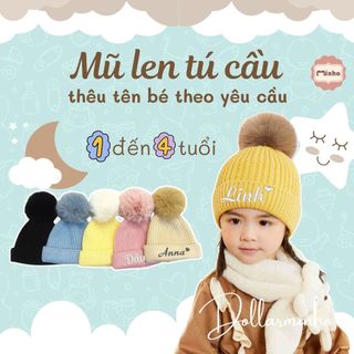 Mũ Len Hoa Tú Cầu Thêu Tên Cho Bé 1 Tuổi Đến 4 Tuổi Chất Liệu Len Acrylic Mềm Mại Dollar Minho