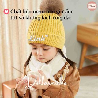 Mũ Len Hoa Tú Cầu Thêu Tên Cho Bé 1 Tuổi Đến 4 Tuổi Chất Liệu Len Acrylic Mềm Mại Dollar Minho