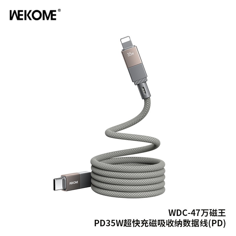 Dây cáp sạc nhanh nam châm tự động cuộn tròn - Hãng Wekome - Công suất 27/65W PD - Bảo hành 6 tháng