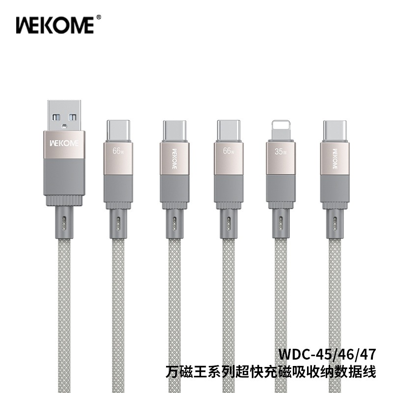 Dây cáp sạc nhanh nam châm tự động cuộn tròn - Hãng Wekome - Công suất 27/65W PD - Bảo hành 6 tháng