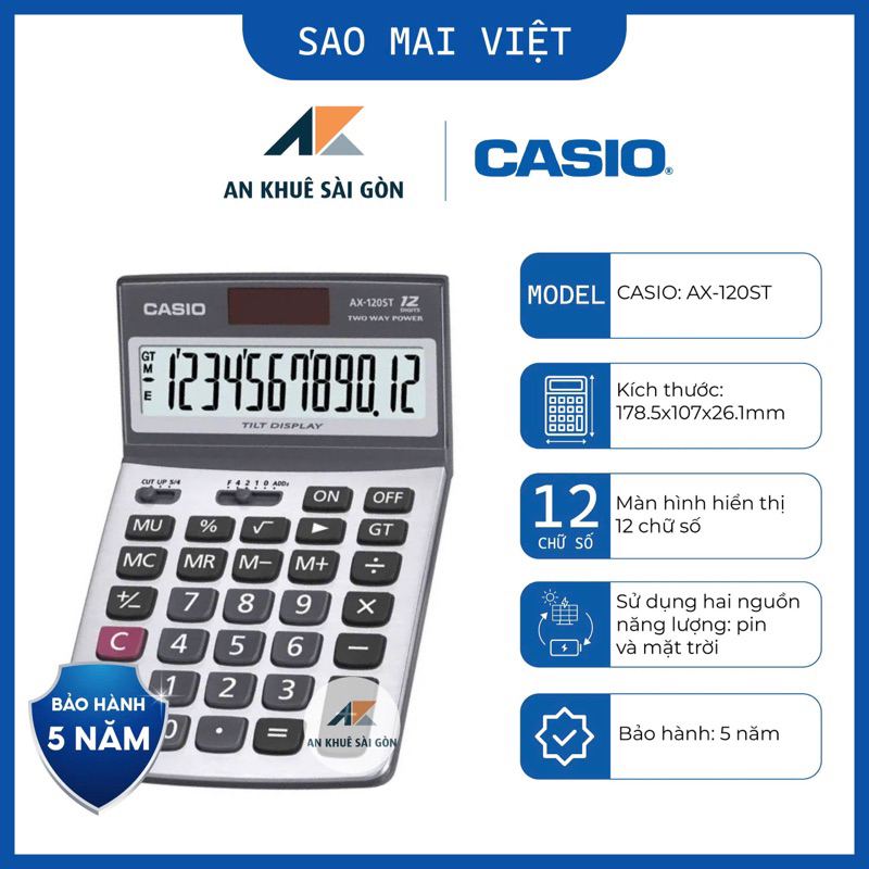 [Chính Hãng] Máy tính Casio AX-120ST - Thông dụng cho cửa hàng, kế toán ...