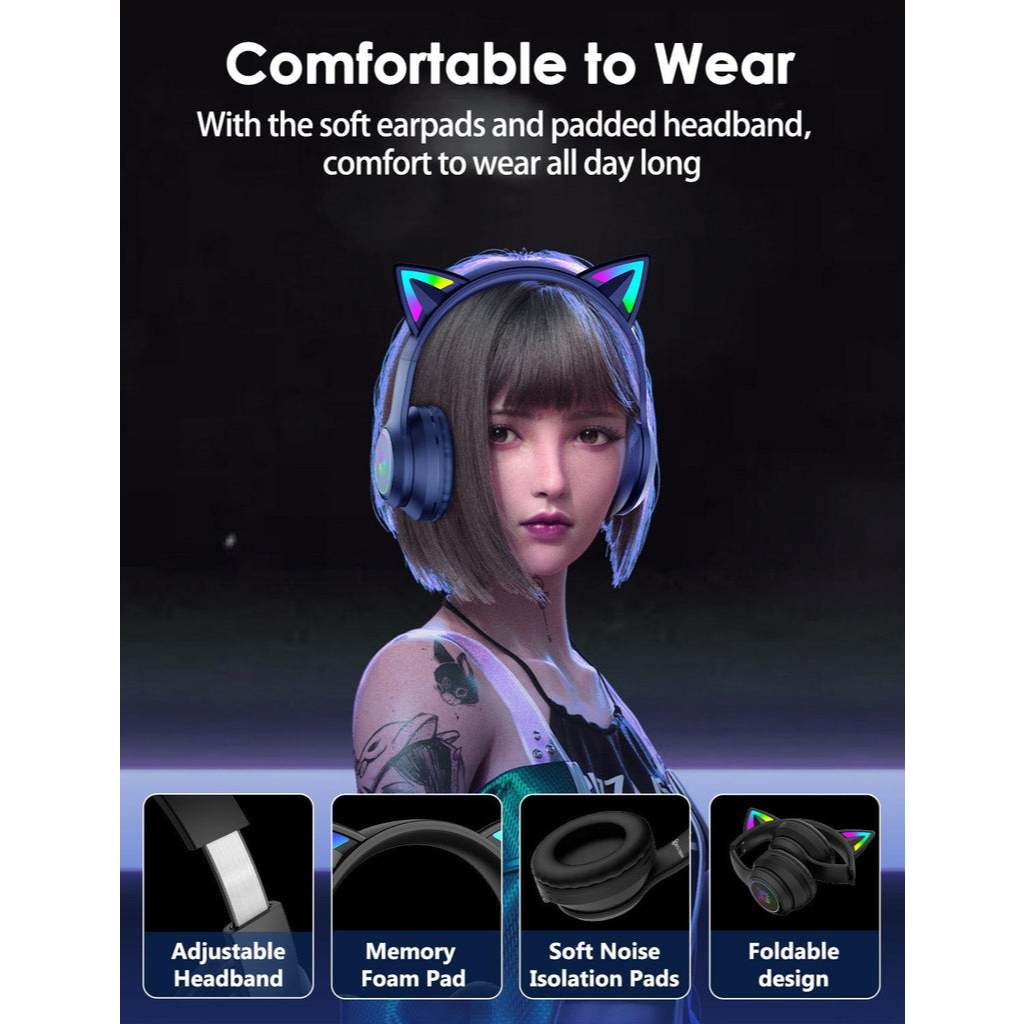 Tai Nghe Gaming Tai Mèo ONIKUMA B90 Bluetooth, Giảm Tiếng Ồn, Đèn RGB