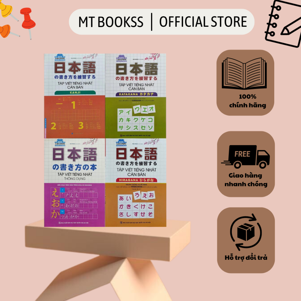 Sách - Combo 4 Cuốn Tập Viết Tiếng Nhật Căn Bản Katakana + Thông Dụng + Kanji + Hiragana