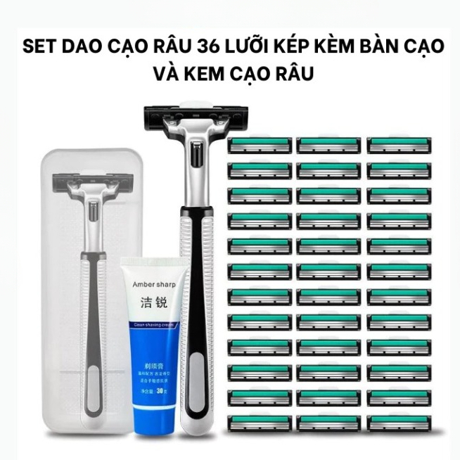 Bộ dao cạo râu 2 lưỡi thế hệ mới p016 kèm 36 lưỡi thay (tặng 1 tuýp kem ...