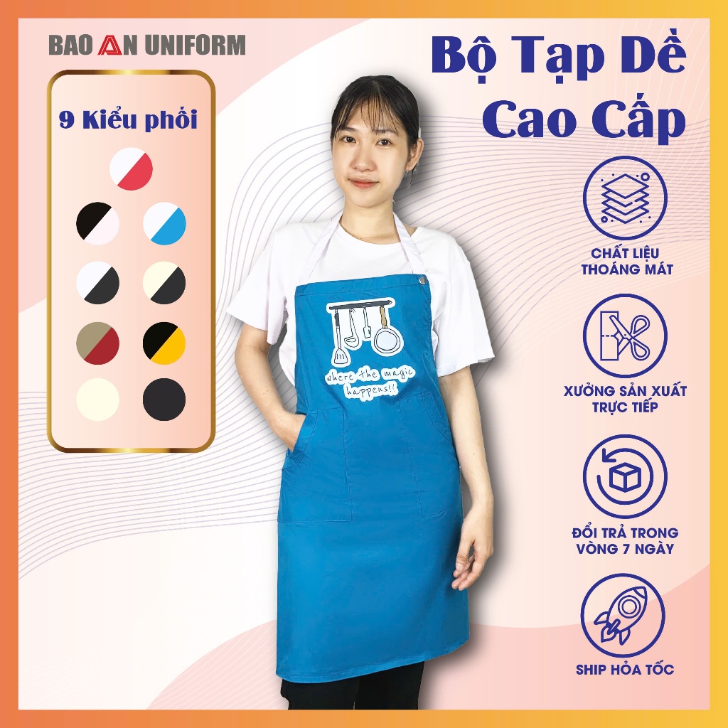 Tạp Dề Bếp Vải Dù Chống Thấm In Hình Dễ Thương Cho Nam Nữ Nội Trợ, Buôn Bán Quán Ăn, Hàng Nước
