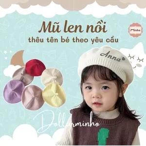 Mũ len nồi THÊU TÊN siêu đáng yêu cho bé 6 tháng đến 5 tuổi vào mùa thu đông chất liệu Len Acrylic