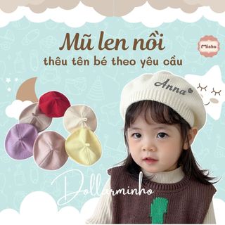 Mũ len nồi THÊU TÊN siêu đáng yêu cho bé 6 tháng đến 5 tuổi vào mùa thu đông chất liệu Len Acrylic