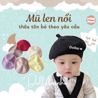 (Có sẵn) Mũ Len Nồi Thêu Tên Bé Chất Liệu Len Acrylic Mềm Mại Giữ Ấm Không Kích Ứng Da Cho Bé