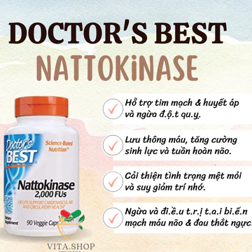 Doctor's Best Nattokinase 2000 FUs - Viên uống ngừa đột quỵ, tai biến, bổ tim mạch 90 viên