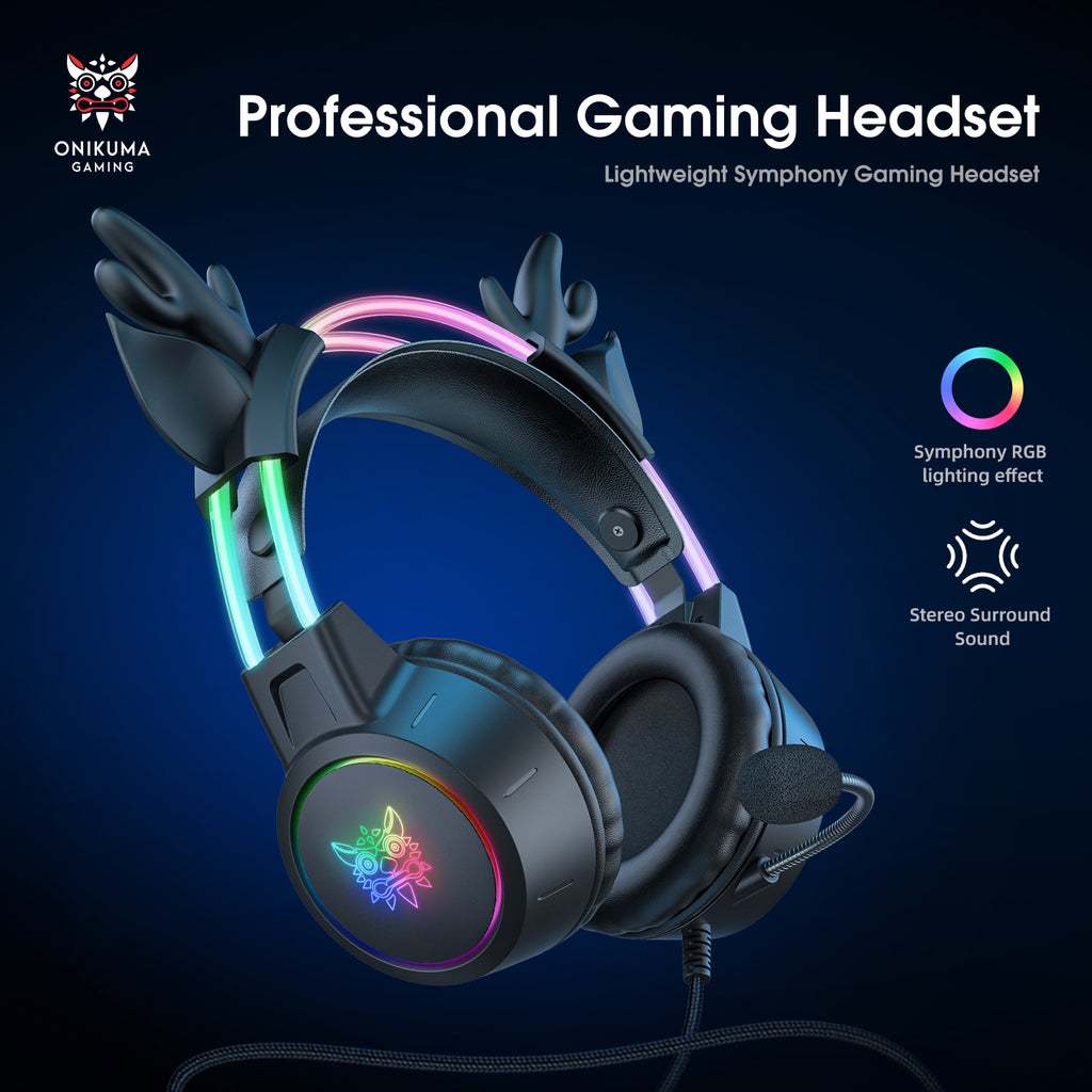Tai nghe Gaming Tai Hươu ONIKUMA X15 Pro Có Dây, Âm Thanh Vòm Nổi, Micro Khử Ồn, RGB