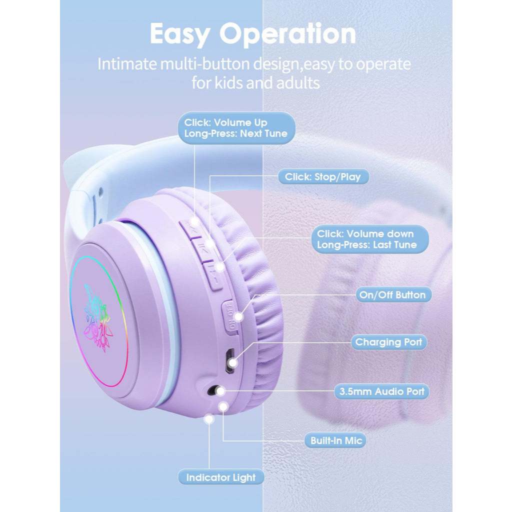 Tai Nghe Gaming Tai Mèo ONIKUMA B90 Bluetooth, Giảm Tiếng Ồn, Đèn RGB