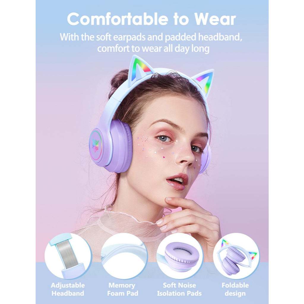 Tai Nghe Gaming Tai Mèo ONIKUMA B90 Bluetooth, Giảm Tiếng Ồn, Đèn RGB