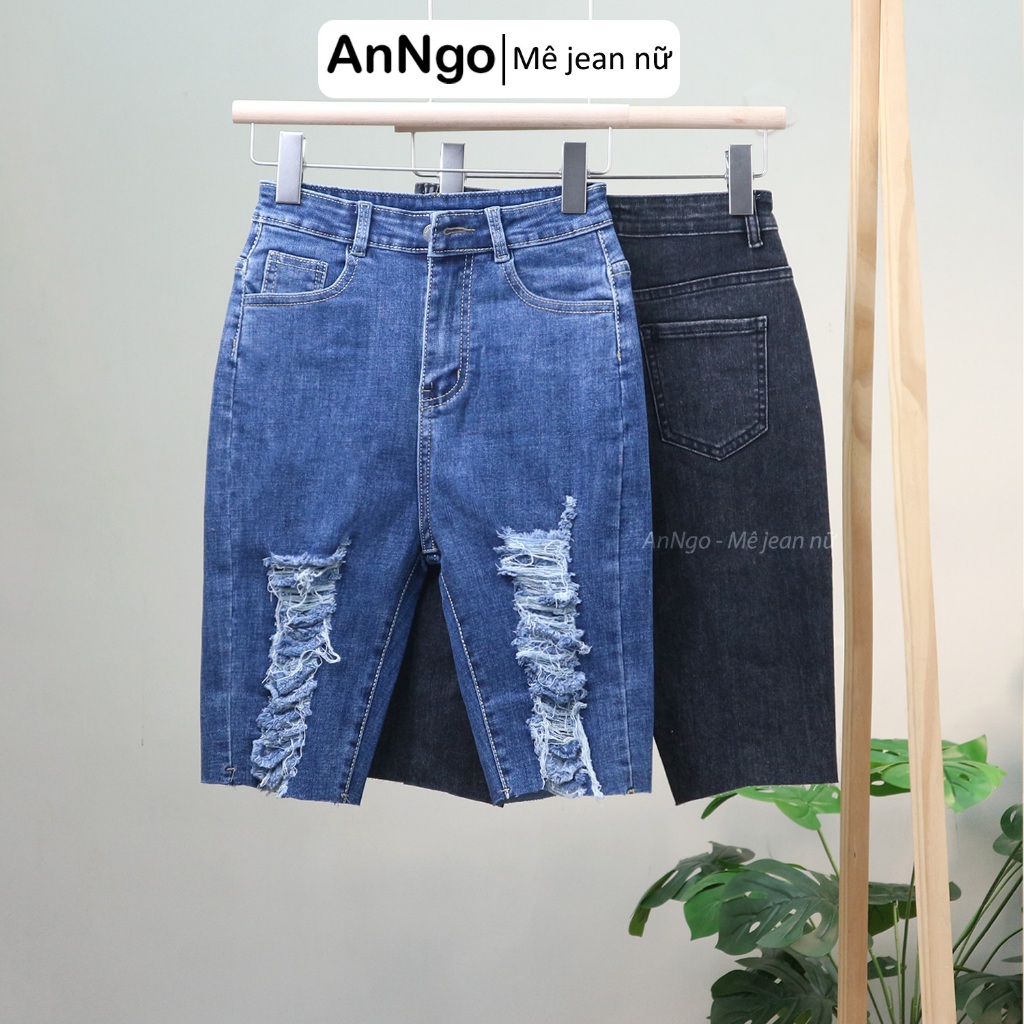 Quần jean ngố nữ màu xám, quần lửng co giãn form vừa, chất liệu cực đẹp không phai màu AnNgo - AT183