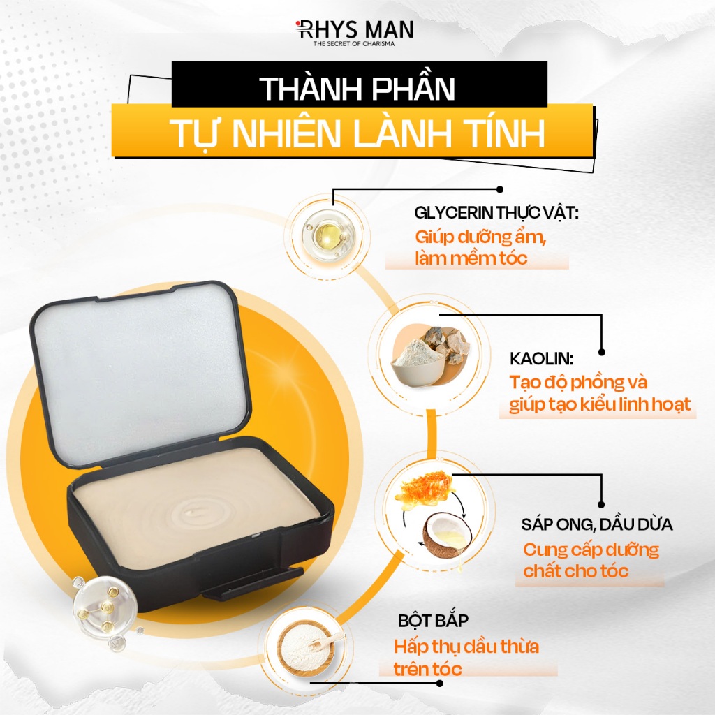 Ảnh Sáp vuốt tóc Rhys Man, sáp dưỡng Clay tạo kiểu RHYS UNIQUE giữ nếp suốt 12h 3