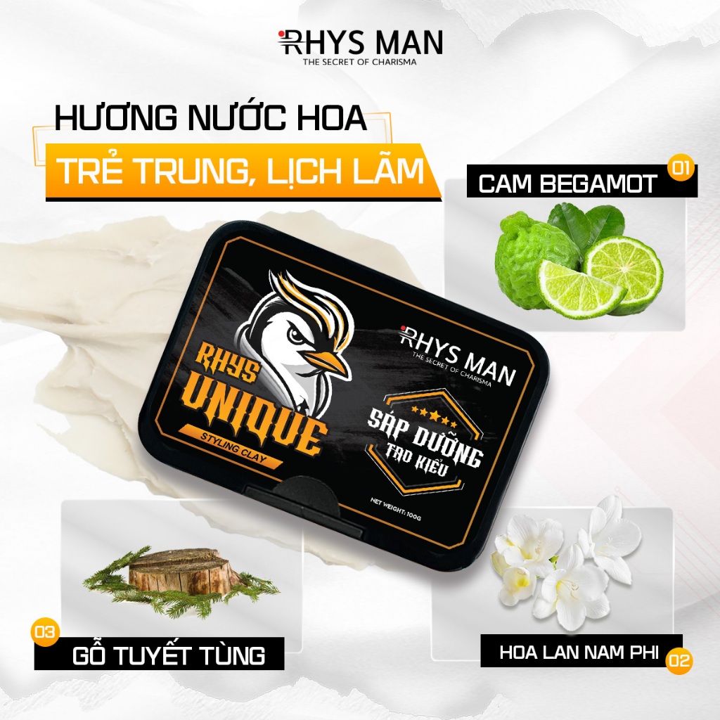 Ảnh Sáp vuốt tóc Rhys Man, sáp dưỡng Clay tạo kiểu RHYS UNIQUE giữ nếp suốt 12h 2