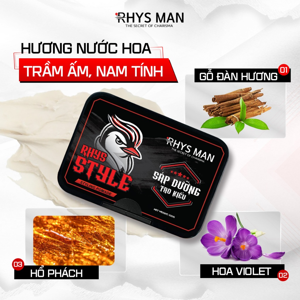 Ảnh Sáp vuốt tóc Rhys Man, sáp dưỡng Pomade tạo kiểu RHYS STYLE giữ nếp suốt 12h 2