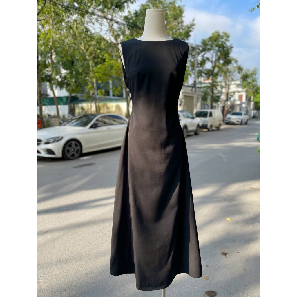 Váy  nữ dáng dài chiết eo hở lưng , Đầm váy nữ dự tiệc cổ thuyền dáng suông dài xẻ lưng V sang chảnh