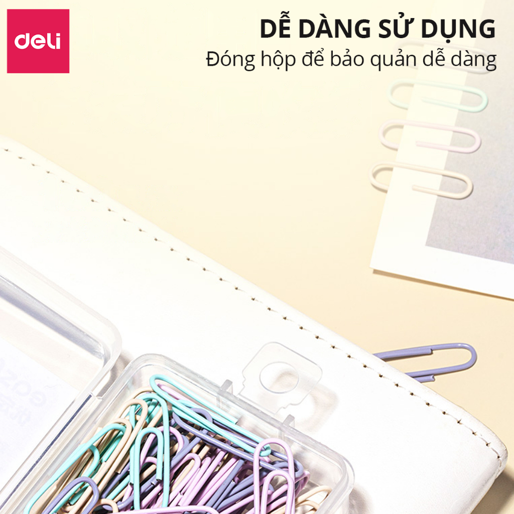 Hộp 100 160 Ghim Vòng Deli - Kẹp Giấy Tài Liệu Văn Phòng Phẩm Giữ Văn Bản Gọn Gàng - Màu Sắc Morandi - Đa Năng Tiện Lợi