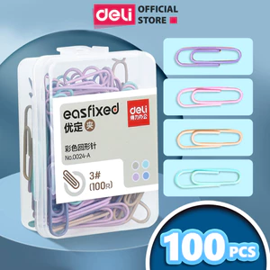 Hộp 100 160 Ghim Vòng Deli - Kẹp Giấy Tài Liệu Văn Phòng Phẩm Giữ Văn Bản Gọn Gàng - Màu Sắc Morandi - Đa Năng Tiện Lợi