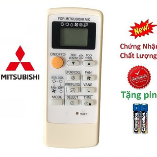 tay điều khiển remote từ xa điều hòa Mitsubishi nút vàng mặt đen-kèm pin-tay đầu bấm điều hòa mitsubishi nút vàng