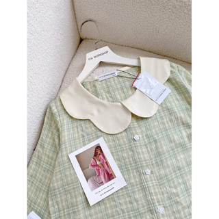 𝗛𝗮̀𝗻𝗴 𝗰𝗵𝗶́𝗻𝗵 𝗵𝗮̃𝗻𝗴 Set Đồ ngủ Pyjama kẻ Trudy cổ hoa form rộng xinh xắn O.N WORSKHOP