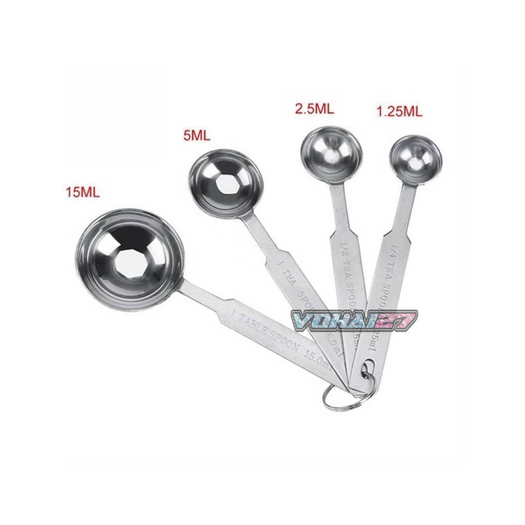 Muỗng Đong Định Lượng inox Không Gỉ Bộ 4 Cây (15ml / 5ml / 2.5ml / 1.25ml) ( Đong inox 4 Món)