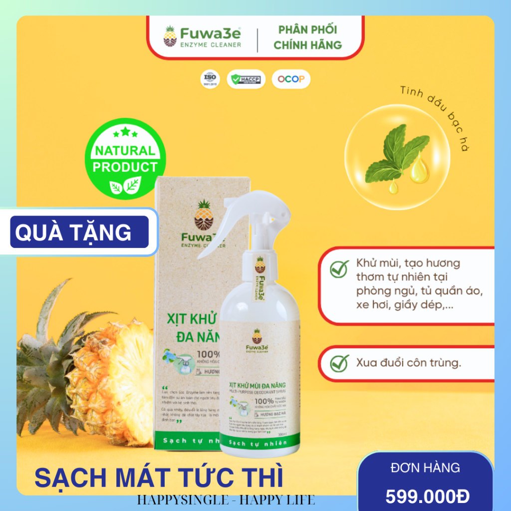 Xịt khử mùi kháng khuẩn đuổi muỗi côn trùng Fuwa3e bạc hà 300ml/ khử khuẩn không khí Biosana