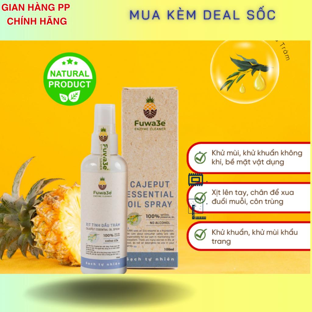 Xịt khử mùi kháng khuẩn đuổi muỗi côn trùng Fuwa3e bạc hà 300ml/ khử khuẩn không khí Biosana