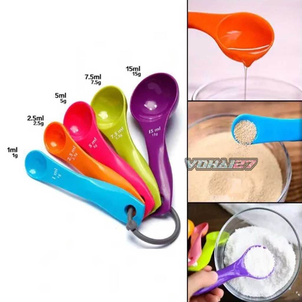 Bộ 5 thìa đong, muỗng đong nhà bếp 5 món, thìa đo lường, định lượng bằng nhựa an toàn
