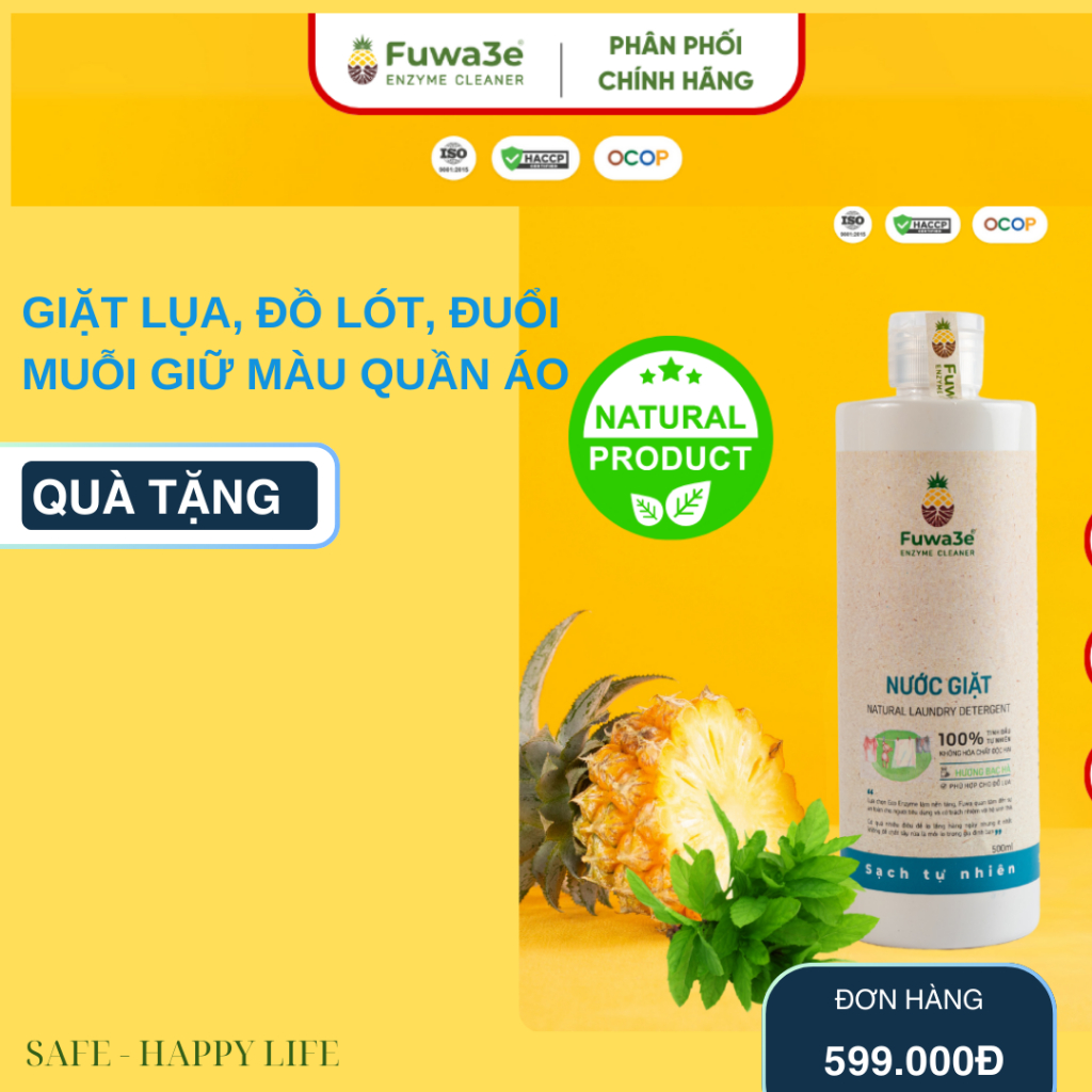 MUA1TANG1 Nước giặt Fuwa3e Enzyme đuổi muỗi, giải pháp cho viêm da và da nhạy cảm