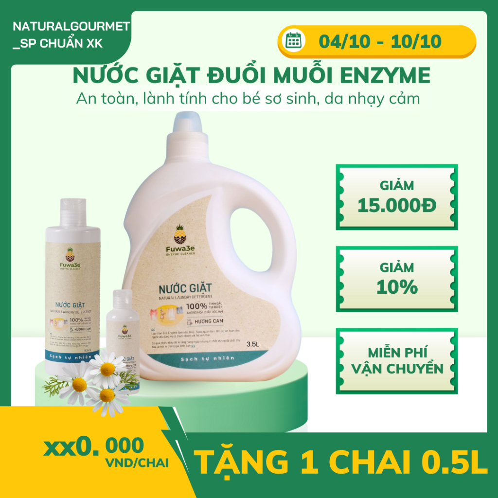 Nước Giặt Hữu Cơ Fuwa3e Organic Sinh Học 500ml bạc hà, cam 100% thiên nhiên