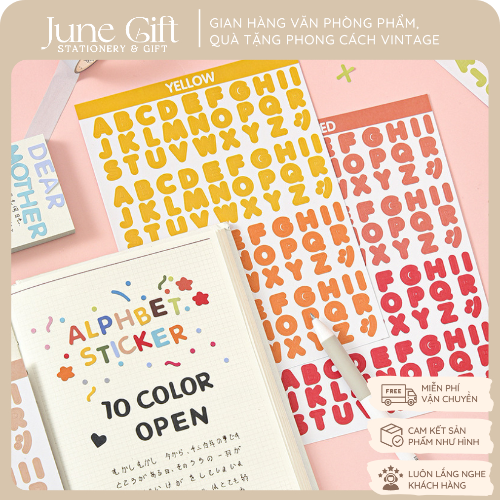 Sticker chữ cái màu pastel decor, trang trí sổ, bưu thiếp, scrapbook ...
