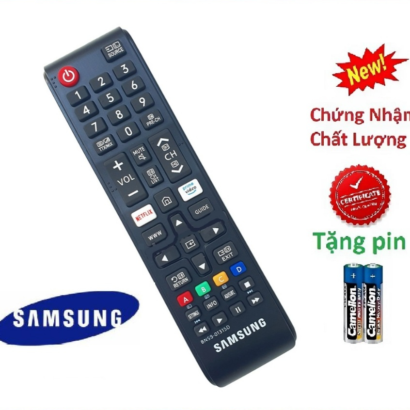 tay điều khiển remote từ xa tivi samsung ngắn tốt BN59-01315D có nút Prime Video-kèm pin